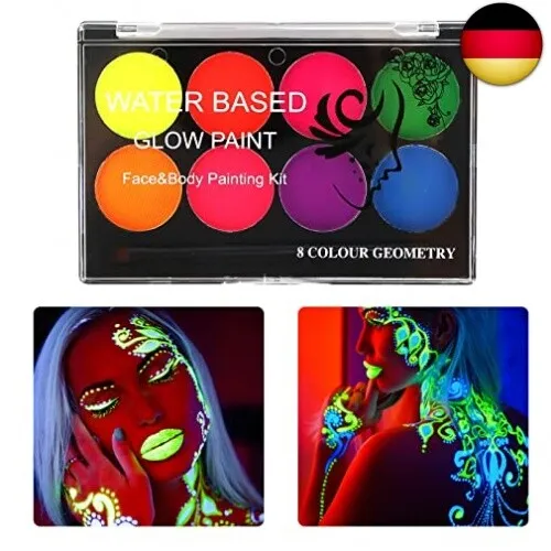 Körperfarbe Fluoreszierend 8 Farben Bodypaint mit Pinsel Gesichtsfarbe