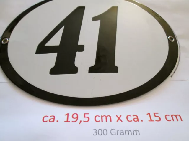 Hausnummer schwarze Nr. 41 weißer Hintergrund 19,5 cm x 15 cm Oval Emaille