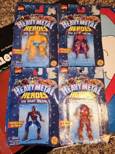 Lot of 4 Marvel Heavy Metallic Heroes Die Cast Metal Figures Toy Biz 1998