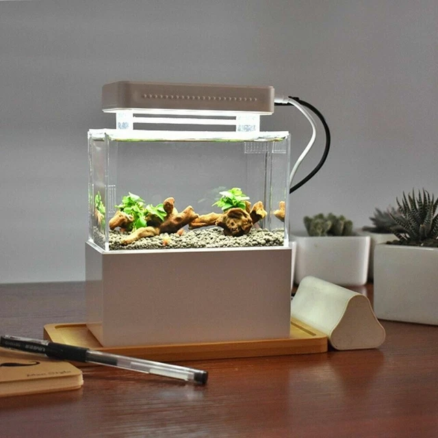 Mini Aquarium Fish Tank Home Desktop Water Filtration Led Light Decor Tank