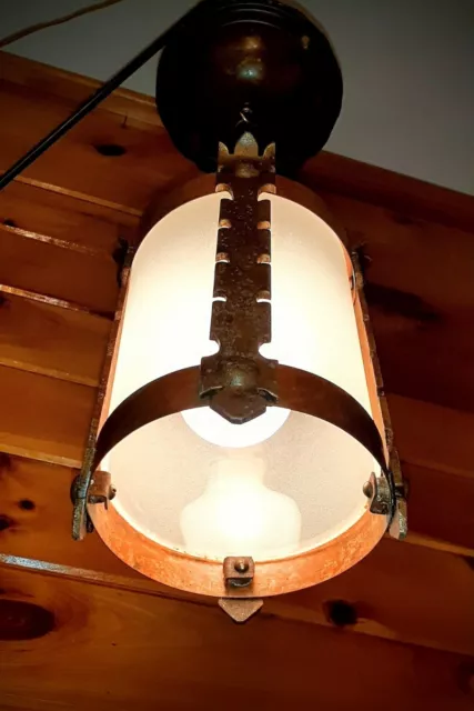 Antique/Vtg 1920's-40's Copper Mission Gothic Medieval Ceiling Light Fixture 2