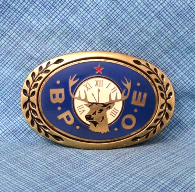 BPOE Elks Belt Buckle Solid Brass Enamel Inlay Vintage 80s Heritage      .SHY245 2