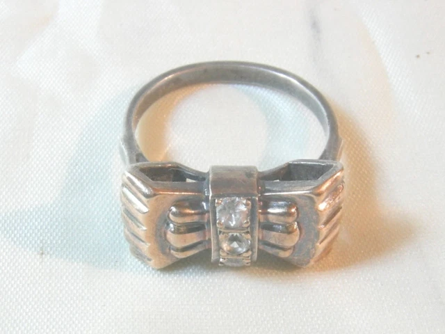 Grosse Bague Art Déco Ancienne En Argent - Modèle "Tank" Sertie, Signée CC - Occasion, Style Géométrique