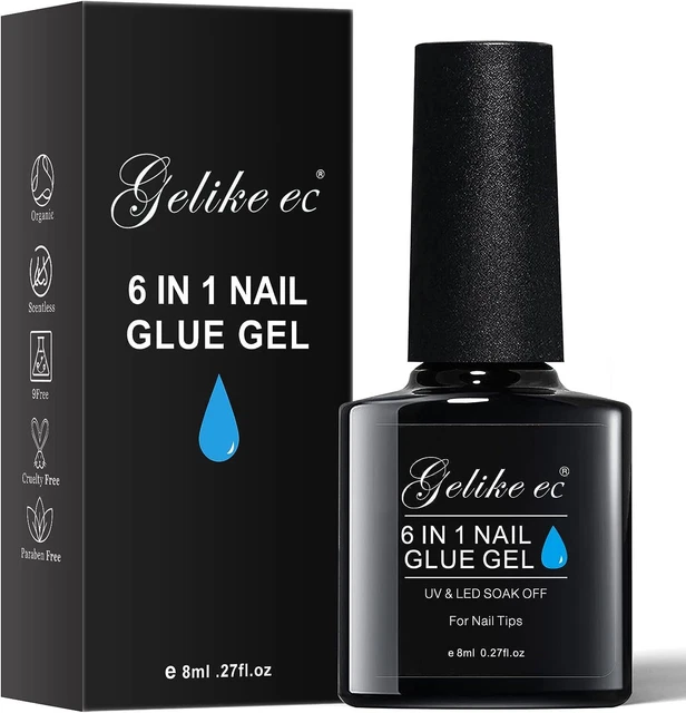 Gelike ec 6 in 1 Gel Nagelkleber für klare Nagelspitzen extra stark 8ML, Technologi