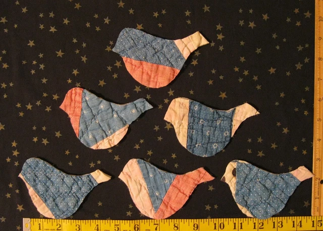 6 Vtg cutter quilt bluebirds birds 3" x 4" apx Craft Applique FUN