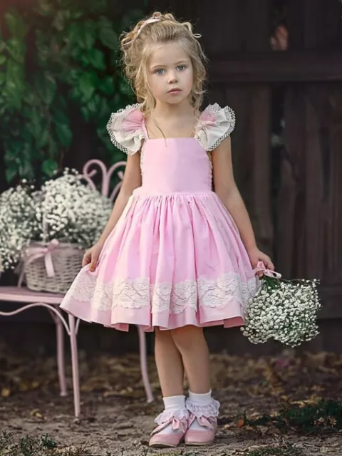 Traje Vestido Corto Elegante Niña Bebé Evento Rosa Blanco Encaje B153