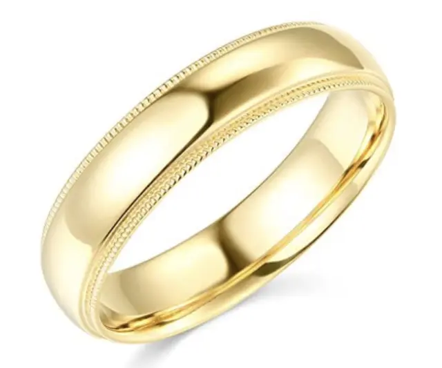 Solid 14K Yellow Gold Wedding Anniversary Band Ring Comfort Milgrain Mens Womens