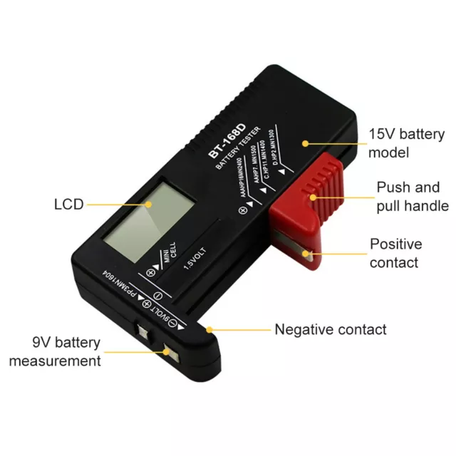 BT-168D Universeller Batterie-Volt-Checker AA/AAA/C/9V/1,5V LCD-Display-Digital 3