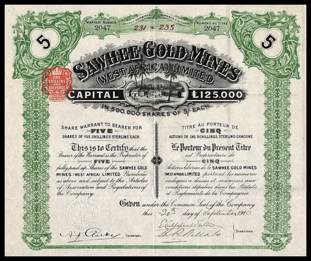 1910 Sawhee Gold Mines (West Africa) Limited