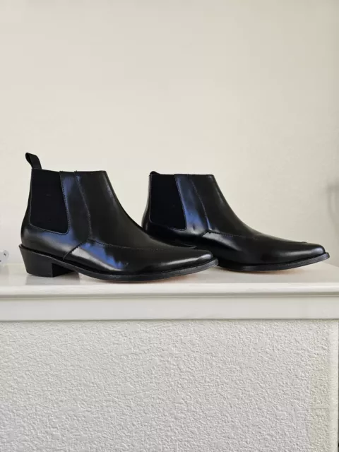 NEW MR. WOLFE Black Chelsea Leather Ankle Boots Size 40 US 9