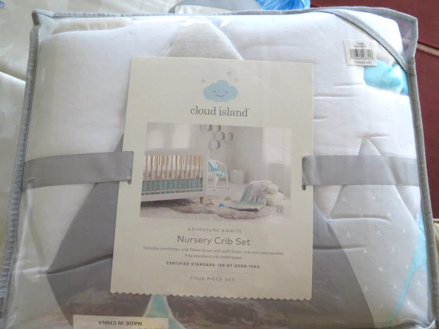 Juego De Cama Cuna Cuna Cuna Cuna Cuna Cuna Cuna Cloud Island 4 Piezas - Blanco/Azul Nuevo