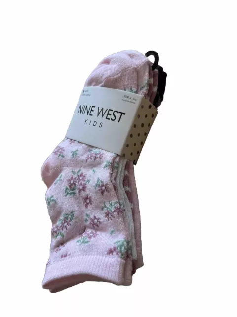 Nine West 5 Pairs Kids Girl Crew Socks in Floral, Strip and Solid Size 4-6.5