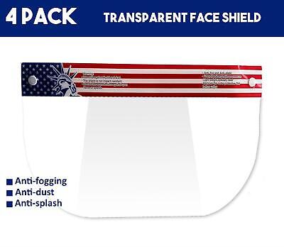 Face Shield Visor Safety Anti-Fog Face Reusable Washable Unisex Usa Flag 4 Pc