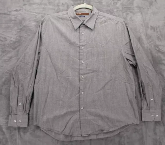 Perry Ellis Button Up Shirt Men's X-Large Gray w/ White Geometric Pattern Cotton