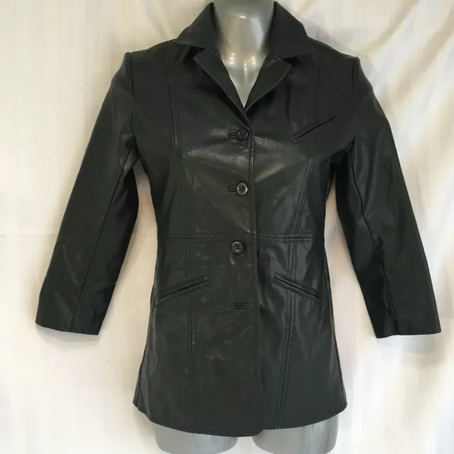 Coat Grunge Black Faux Leather Button Jacket Halloween Costume Child Youth Sz 8