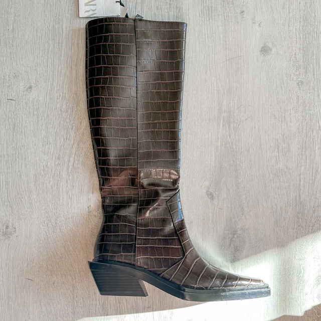 ZARA BURGUNDY CROC Embossed Shaft Boots NWT EU 37 UK 4 54.99 PicClick UK