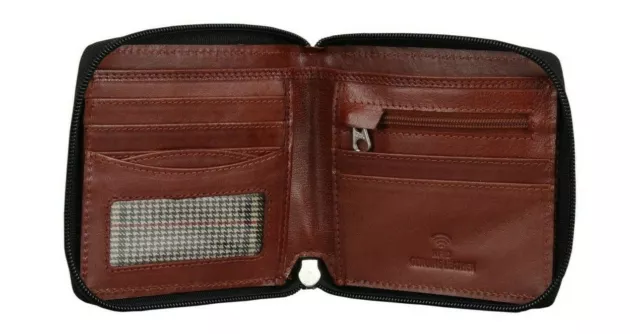 Mens Wallet Real Leather Zip-Around New With Coin Pocket Genuine Black Brown