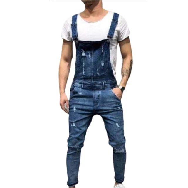 Men Casual Overalls Jeans Denim Pants Trousers Dungarees Slim Fit Cargo Jumpsuit
