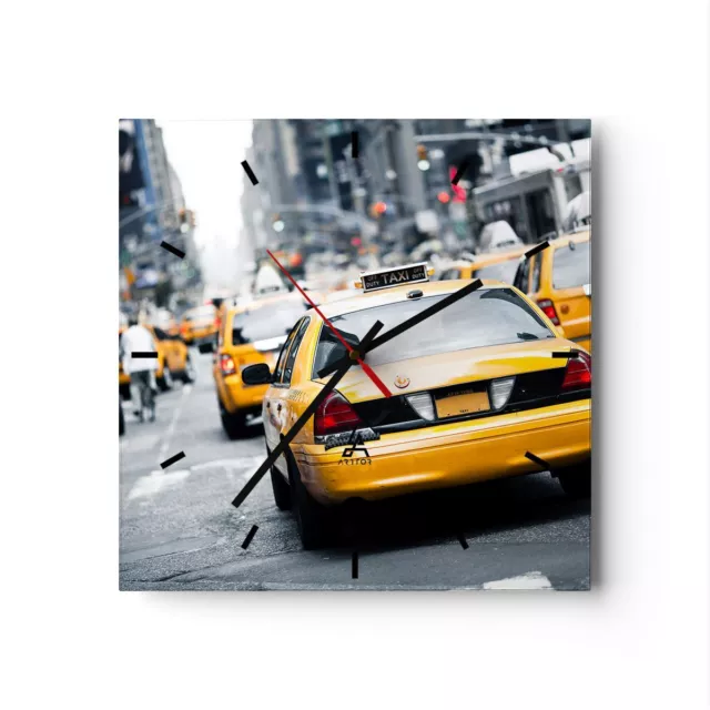 Horloge murale en verre 30x30cm Silencieuse Taxi rue New York Wall Clock