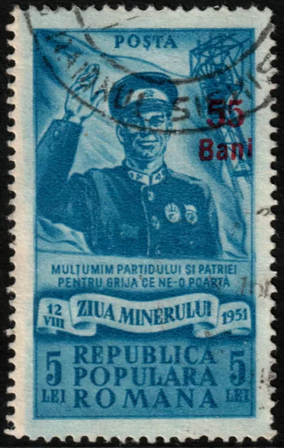 ✔️ Romania 1952 Currency Reform Overprint Mining Miner  Sc. 854 [14.6.3]