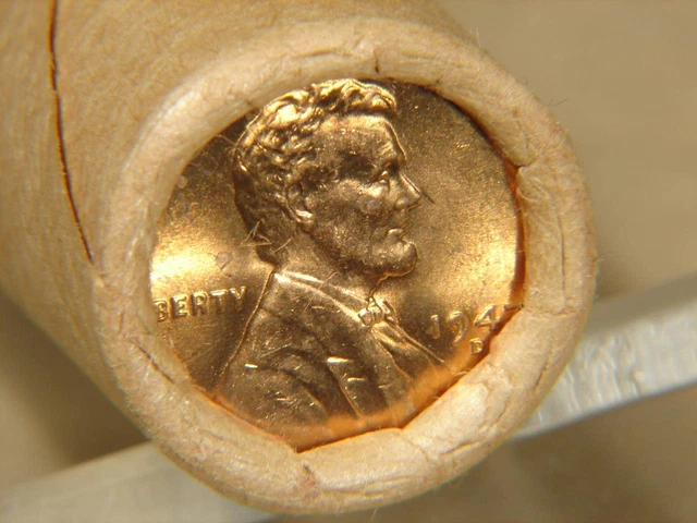 Lincoln Wheat Cent Penny Coin Sealed Roll Of 50 Coins 1947-D BU & 1909 Ends