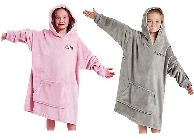 Boys Girls Personalised Oversized Hoodie Hoody Grey Pink Fleece 7-13 Yrs