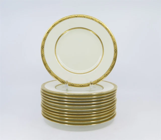 Set of 12 MINTONS H3721 Cream & Gold Band Trim Dessert or Salad Luncheon Plates