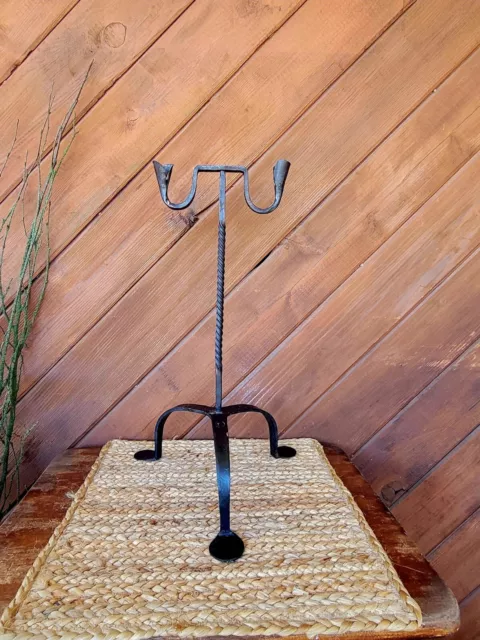 Vintage Colonial Style Twisted Hand Wrought Iron Candlestick Candleholder  17"