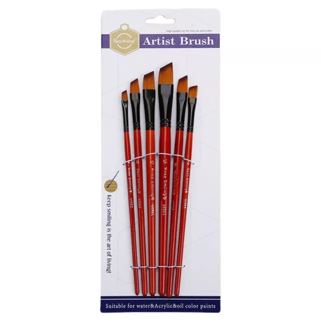 6X Angled Acrylic Painting Brushes Kit Artist Paintbrushes for DIY Crafts Canvas