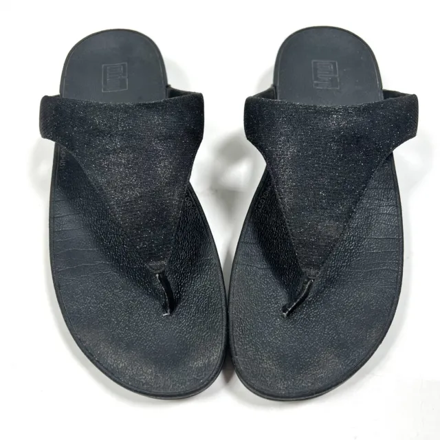 Women's Size 11 FitFlop Lulu Shimmer Toe-Post Sandal Black Slip On
