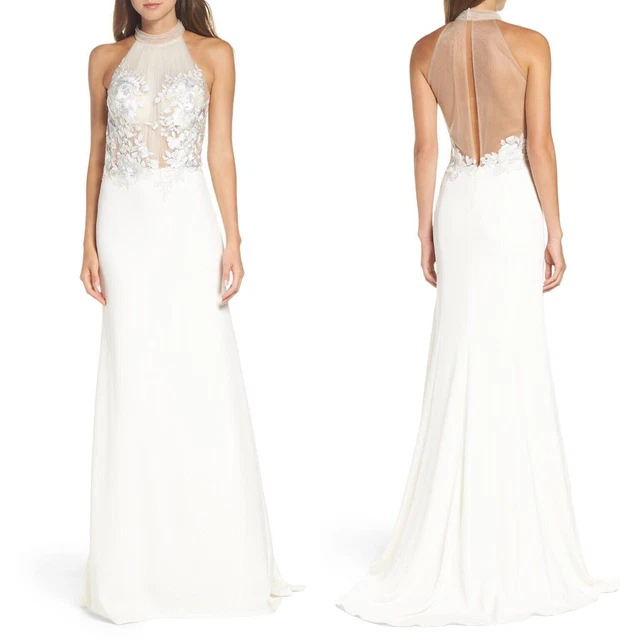 TADASHI SHOJI Embroidered Trumpet Halter Ivory Lace WEDDING GOWN Size 18/ XL