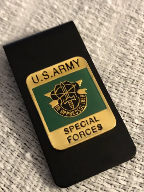 US Army Special Forces Black Metal Money Clip “De Oppresso Liber”