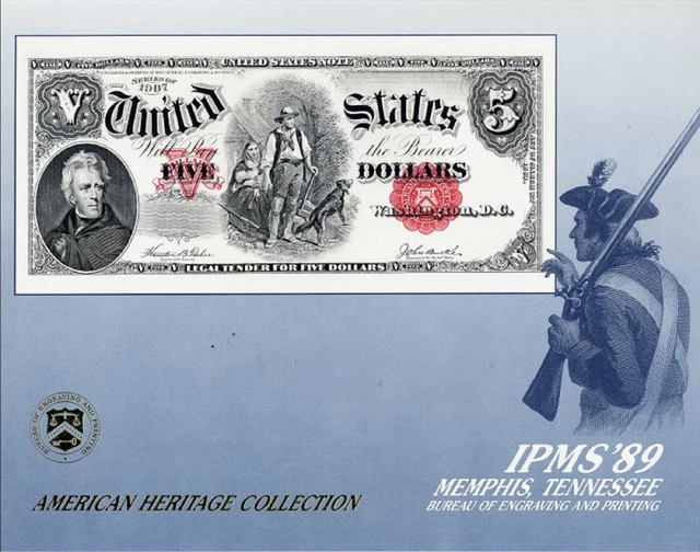 BEP SOUVENIR CARD 1907 $5.00 UNITED STATES NOTE - FACE Fr 88