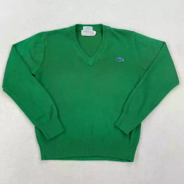 Vintage Izod Lacoste Sweater Size Youth 16 Green V Neck Pullover Crocodile Logo