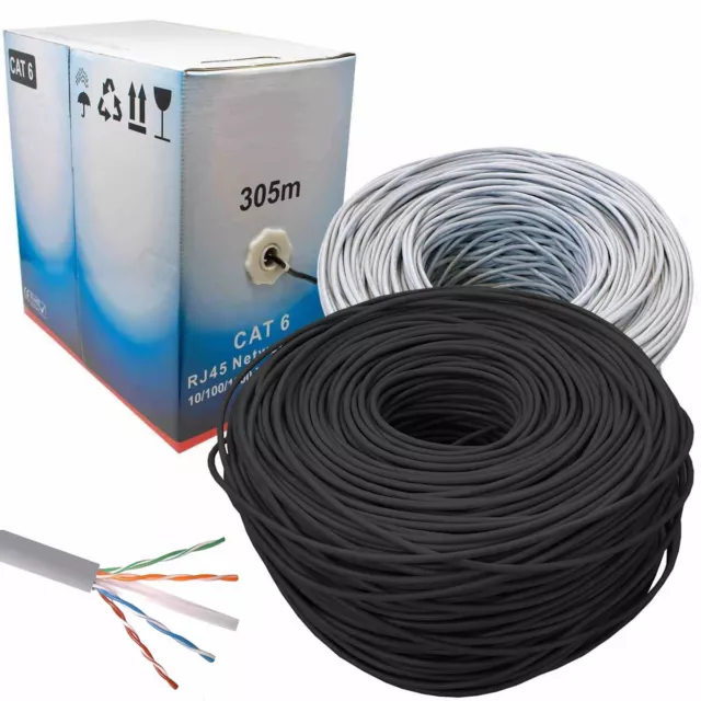 305M Cat6 Network Ethernet Cable RJ45 Lead UTP CCA Roll Reel Boxed Outdoor Lot
