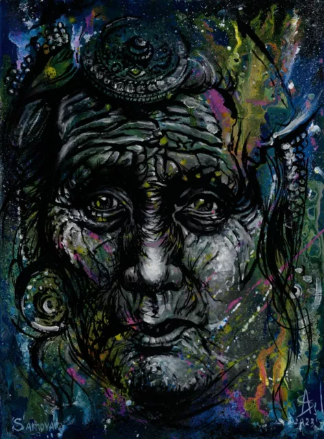 original painting 30 x 40 cm 47SdO Art Modern Canvas Oil old woman Signed
