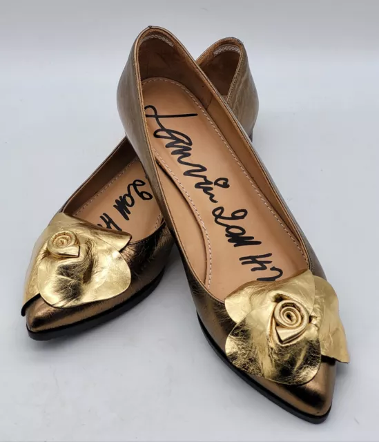 Awesome LANVIN Womens Gold Metallic Dress Flats w/Bows US Sz 4- 5-35.5 MSRP 800+