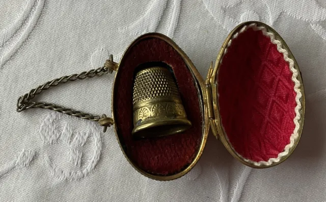 vintage metal Brass thimble In A Egg Storage Case Victorian? Rare