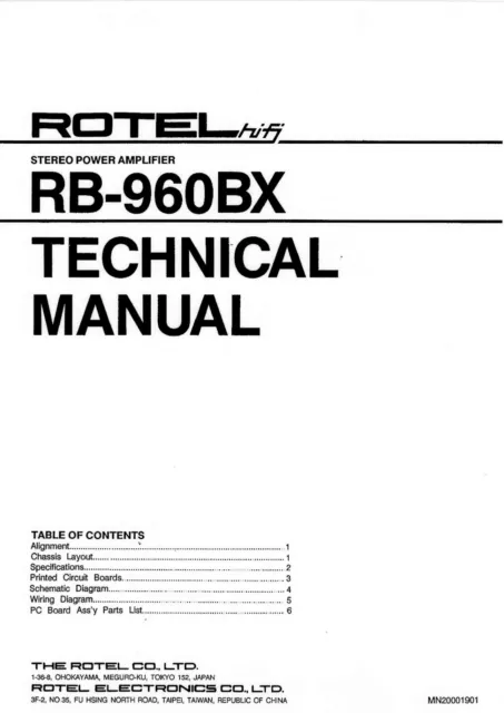 Servizio Manuale di Istruzioni per Rotel RB-960 Bx