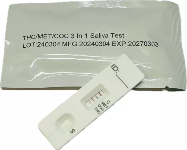 5 x Saliva Drug Test Kits - THC, COC, MET (MDMA, METH/ICE) - Discrete Packaging