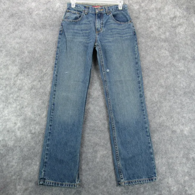 Arizona Jeans Girls 16 Slim Blue Denim Original Straight Leg Med Wash Distressed
