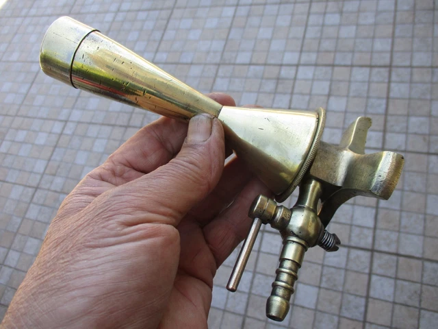 Vintage in Brass Gas Burner French Stove Bunsen With Tap Old Laboratory Tool