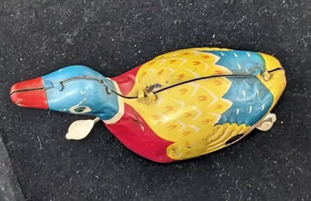 Vintage Swimming Duck Tin Wind-Up Toy By Clockwork No.ms042 China Works!