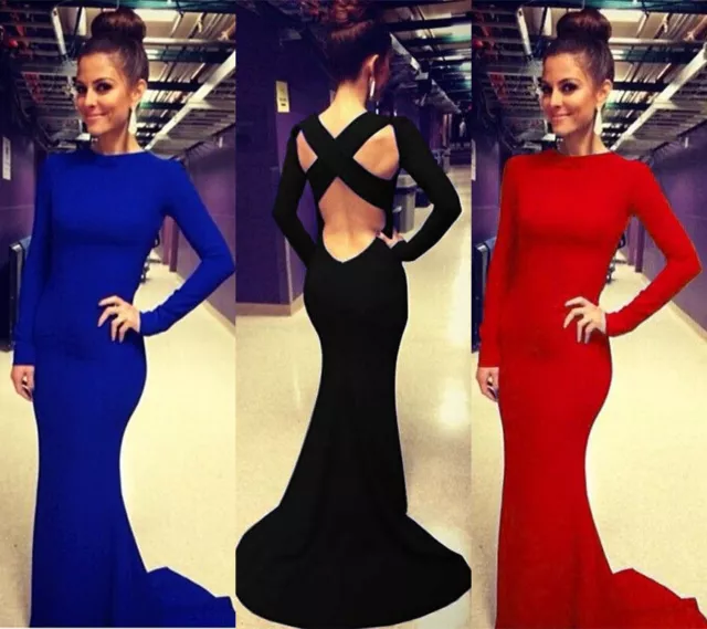 NEW Sexy Women Long Sleeve Formal Ball Cocktail Prom Party Evening Dress Gown R2