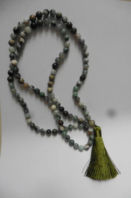 Collier Sautoir égyptien En Stéatite Verte (pierre à Savon) Avec Scarabée - Longueur 62 Cm - Occasion