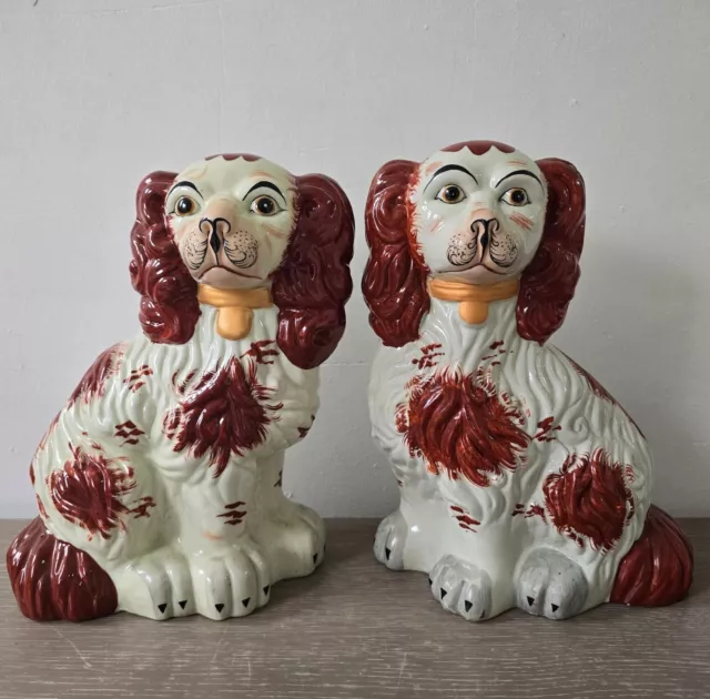 Vintage Pair 12” King Charles Cavelier Spaniels Staffordshire Dogs Flatbacks