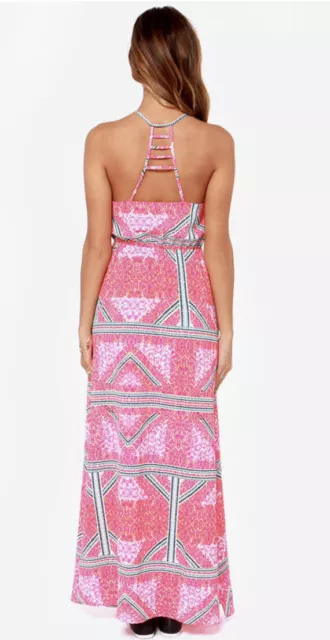 minkpink eastern aztec pink print maxi sleeveless dress women’s size medium 2