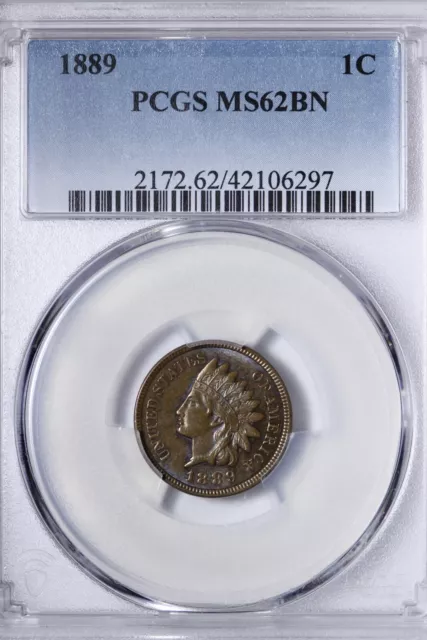 BU 1889 Indian Head Cent Penny PCGS MS62BN Pretty Color! XBX