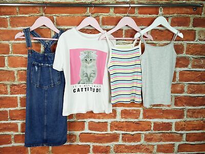 Girls Bundle Age 6-7 Years 100% M&S Denim Pinafore Dress T-Shirt Vest Kids 122Cm