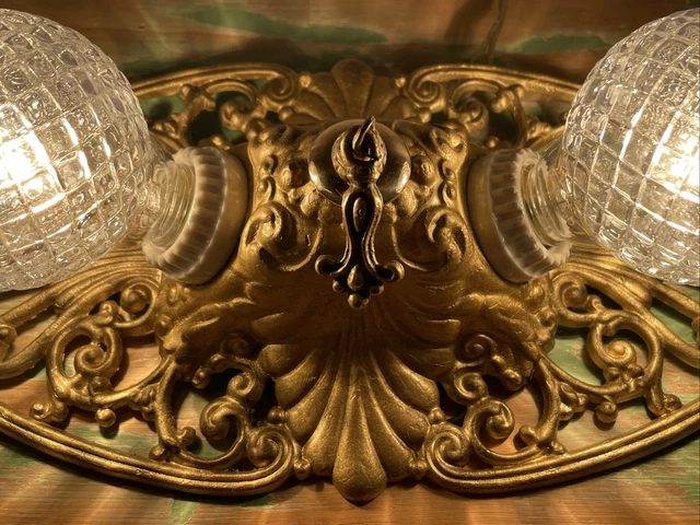 Antique Vtg Art Deco Victorian Flush Mount Ceiling or Wall Fixture 2 Bulb Vanity 6